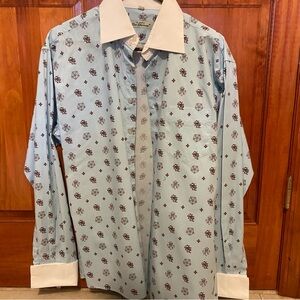 Ben Sherman Light Blue Patterned Vintage Dress Shirt with White Collar
